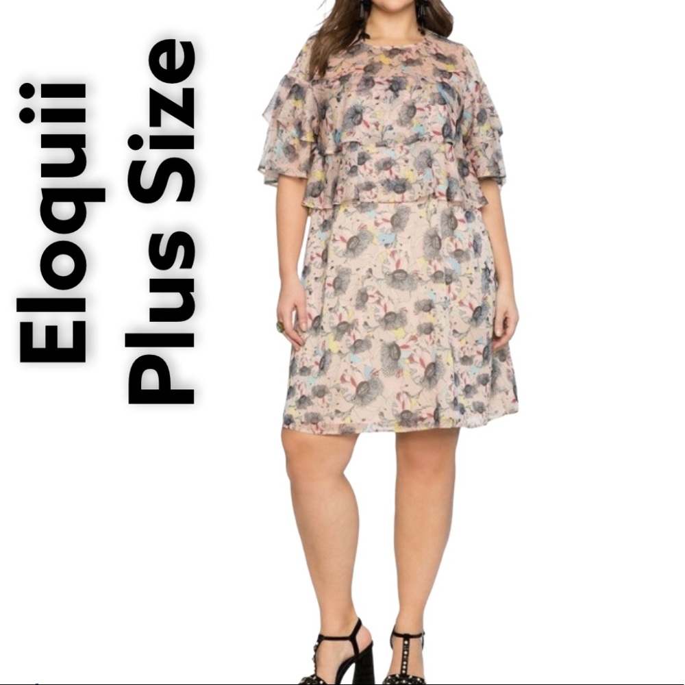 Eloquii plus size ruffled pink dress